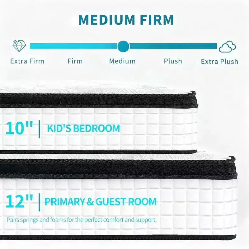 12 Inch Twin XL Hybrid Mattress, Memory Foam & Individual Pocket Springs, Breathable Cool Cover, CertiPUR-US Certified