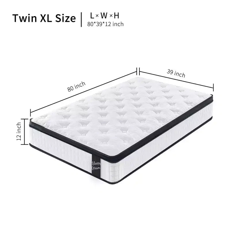 12 Inch Twin XL Hybrid Mattress, Memory Foam & Individual Pocket Springs, Breathable Cool Cover, CertiPUR-US Certified