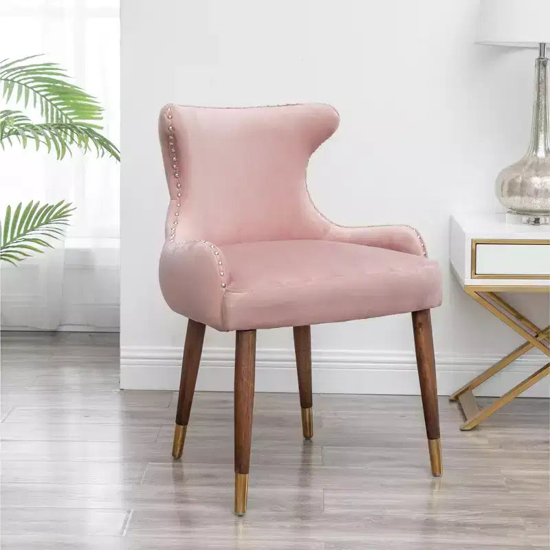 TUYOHW Velvet Accent Chair,Pink Upholstered Chair with Nailhead Trim,Button Tufting,Solid Rubberwood Legs,Lounge Chair for Living Room,Home Office