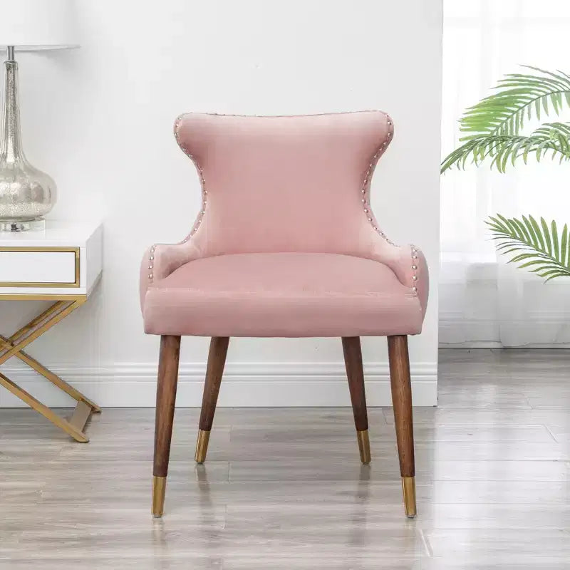 TUYOHW Velvet Accent Chair,Pink Upholstered Chair with Nailhead Trim,Button Tufting,Solid Rubberwood Legs,Lounge Chair for Living Room,Home Office