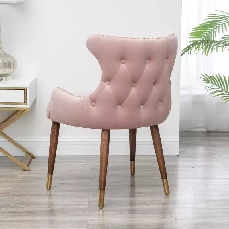 TUYOHW Velvet Accent Chair,Pink Upholstered Chair with Nailhead Trim,Button Tufting,Solid Rubberwood Legs,Lounge Chair for Living Room,Home Office