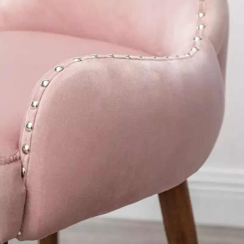 TUYOHW Velvet Accent Chair,Pink Upholstered Chair with Nailhead Trim,Button Tufting,Solid Rubberwood Legs,Lounge Chair for Living Room,Home Office