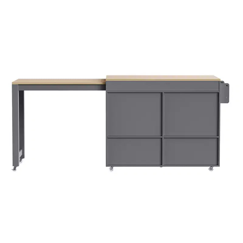 FAMYYT White Wood Top 74.5 in. Kitchen Island with Extendable Table, Hidden Wheels, and Ample Storage