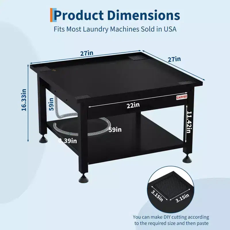 27-inch Washer Dryer Base Set (2 pieces), Metal Storage Rack with Pullout Basket, Shock Pad, Drain Tray and Hose, Black