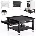 27-inch Washer Dryer Base Set (2 pieces), Metal Storage Rack with Pullout Basket, Shock Pad, Drain Tray and Hose, Black