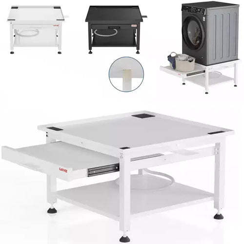 27-inch Washer Dryer Base Set (2 pieces), Metal Storage Rack with Pullout Basket, Shock Pad, Drain Tray and Hose, Black