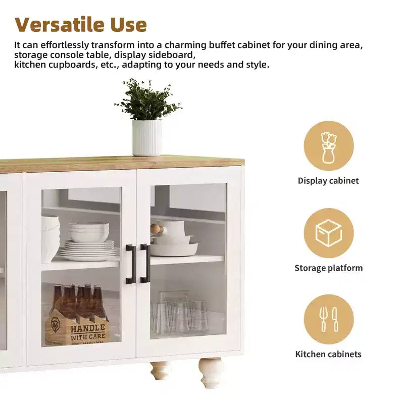 GDFStudio Wei 63 Farmhouse Wooden TV Stand with Tempered Glass Doors and Adjustable Shelves