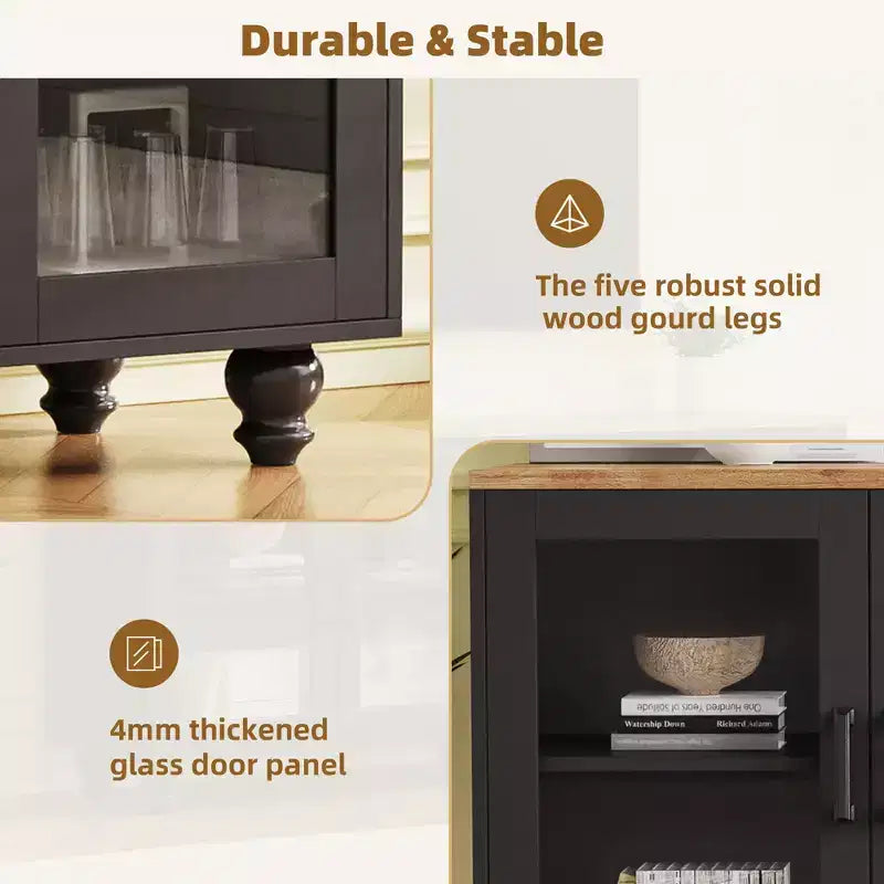 GDFStudio Wei 63 Farmhouse Wooden TV Stand with Tempered Glass Doors and Adjustable Shelves
