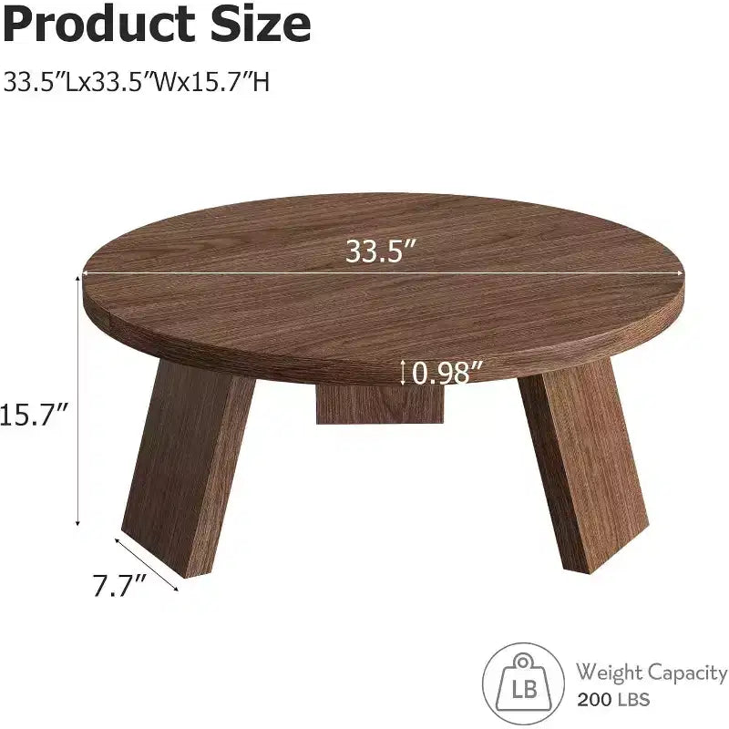 33.5 Round Coffee Table, Modern Wood Center Table with 3 Sturdy Legs for Small Spaces, Easy Assembly
