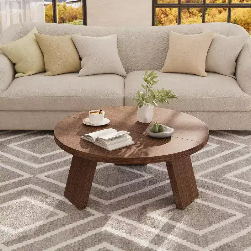 33.5 Round Coffee Table, Modern Wood Center Table with 3 Sturdy Legs for Small Spaces, Easy Assembly