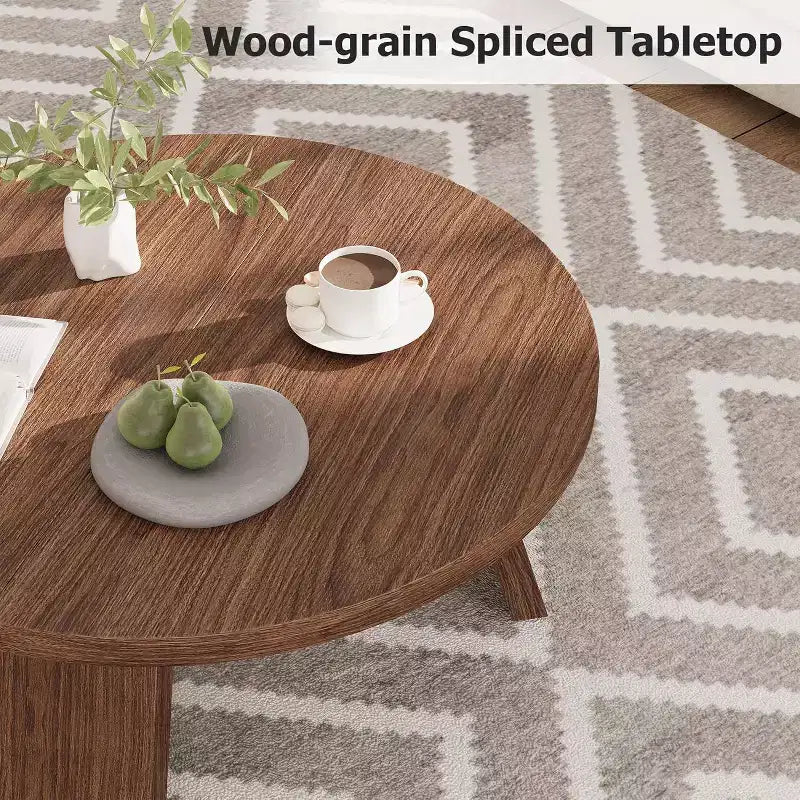 33.5 Round Coffee Table, Modern Wood Center Table with 3 Sturdy Legs for Small Spaces, Easy Assembly