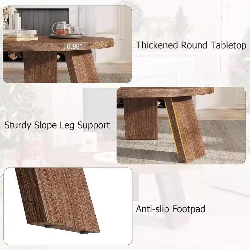 33.5 Round Coffee Table, Modern Wood Center Table with 3 Sturdy Legs for Small Spaces, Easy Assembly