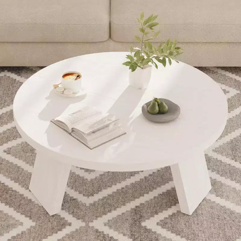 33.5 Round Coffee Table, Modern Wood Center Table with 3 Sturdy Legs for Small Spaces, Easy Assembly