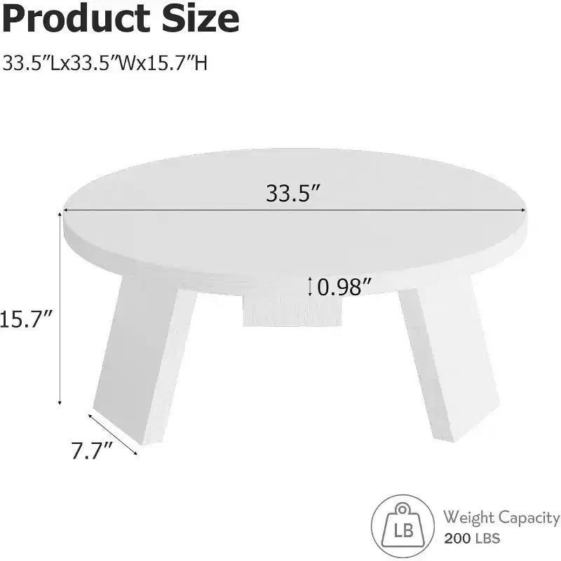 33.5 Round Coffee Table, Modern Wood Center Table with 3 Sturdy Legs for Small Spaces, Easy Assembly