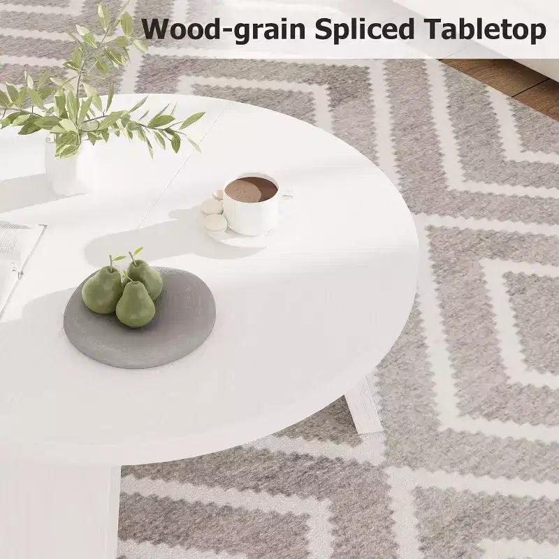 33.5 Round Coffee Table, Modern Wood Center Table with 3 Sturdy Legs for Small Spaces, Easy Assembly