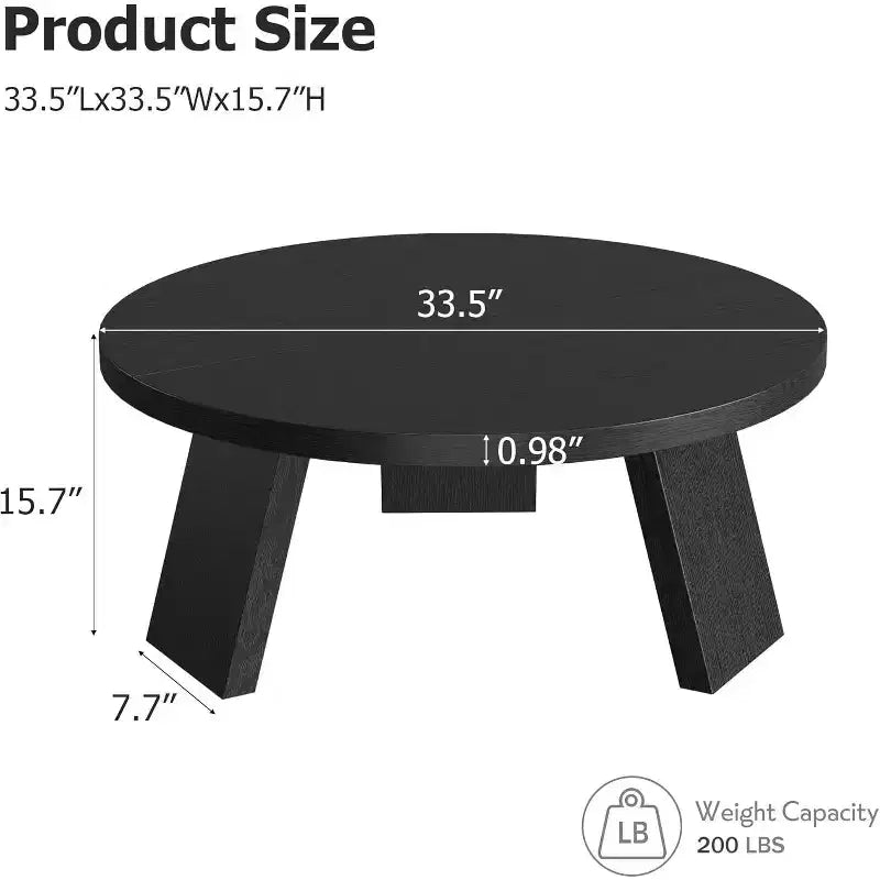 33.5 Round Coffee Table, Modern Wood Center Table with 3 Sturdy Legs for Small Spaces, Easy Assembly