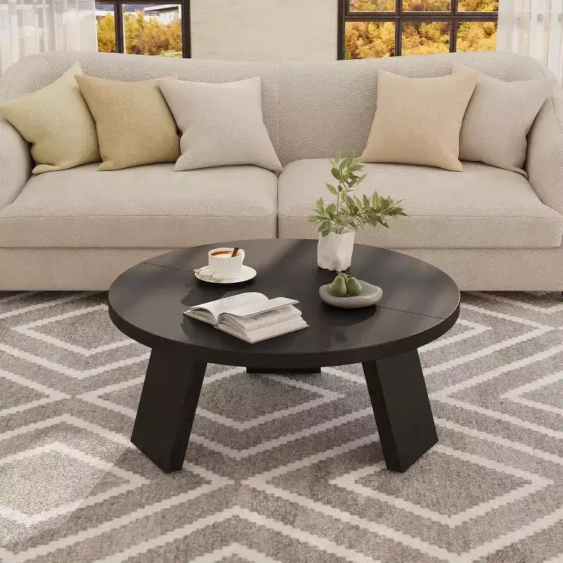 33.5 Round Coffee Table, Modern Wood Center Table with 3 Sturdy Legs for Small Spaces, Easy Assembly