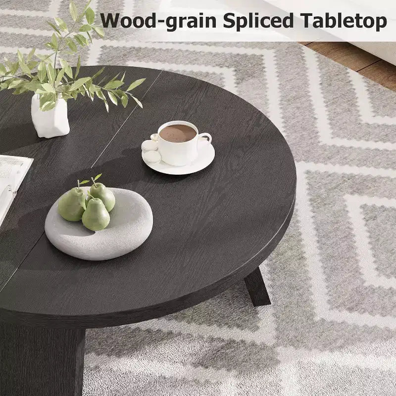 33.5 Round Coffee Table, Modern Wood Center Table with 3 Sturdy Legs for Small Spaces, Easy Assembly