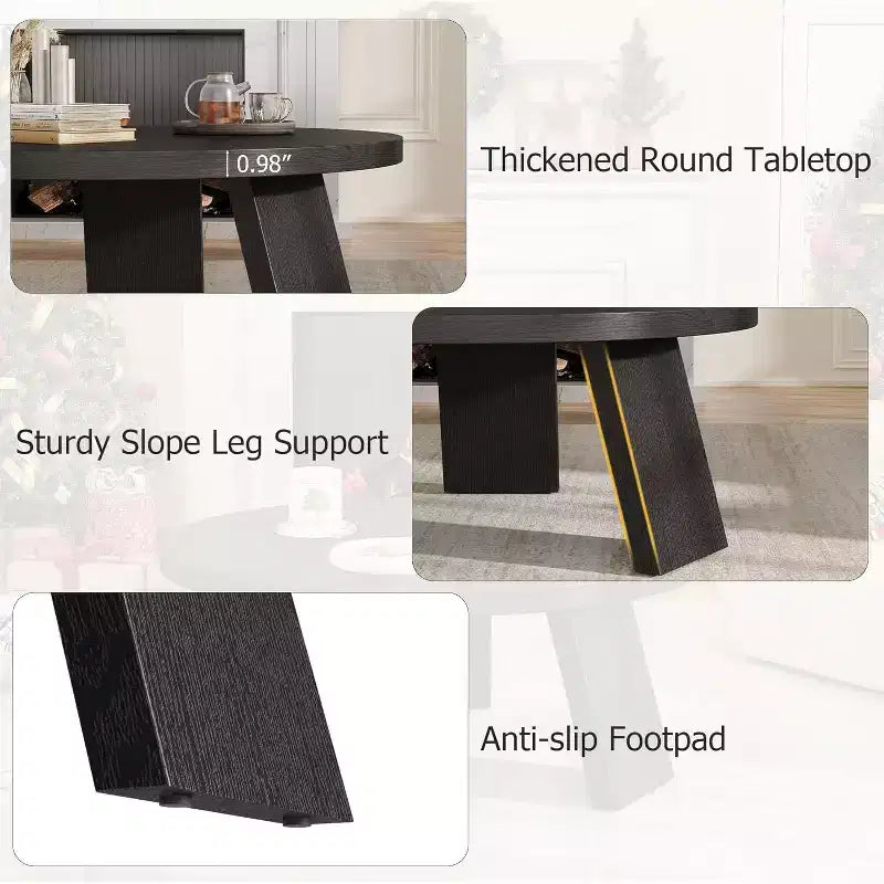 33.5 Round Coffee Table, Modern Wood Center Table with 3 Sturdy Legs for Small Spaces, Easy Assembly