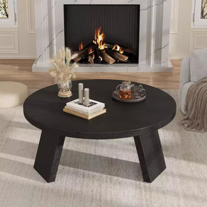 33.5 Round Coffee Table, Modern Wood Center Table with 3 Sturdy Legs for Small Spaces, Easy Assembly