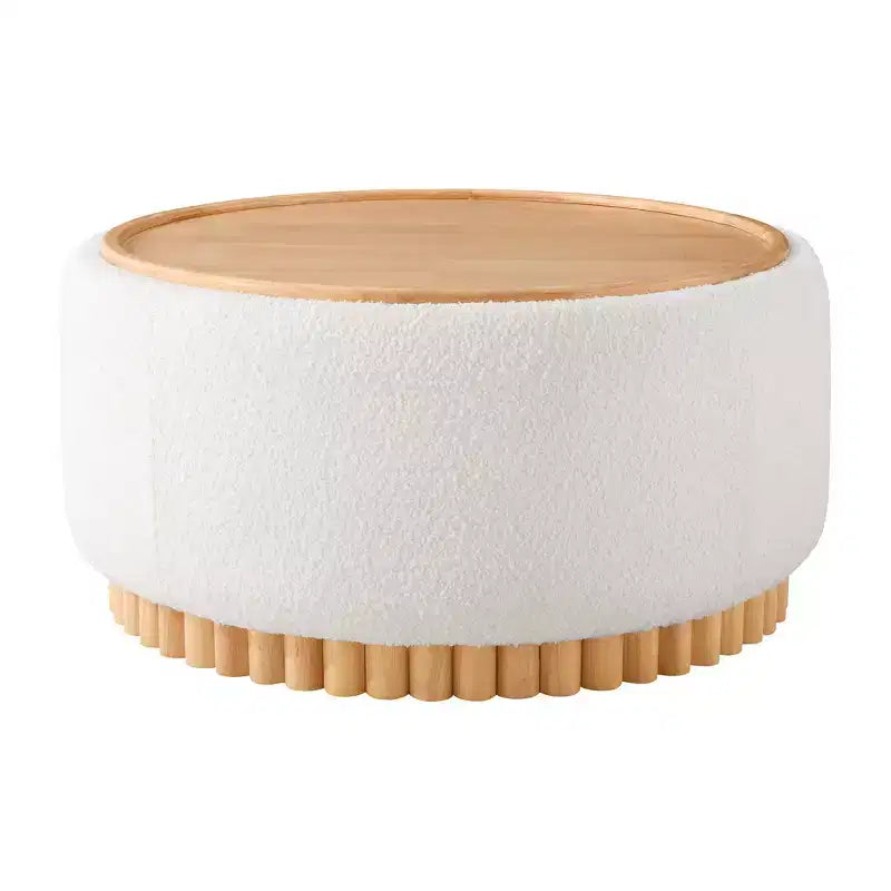 Whisen 29 Round Storage Ottoman, Modern Coffee Table, Boucle Fabric Footrest with Wood Frame, No Assembly Required