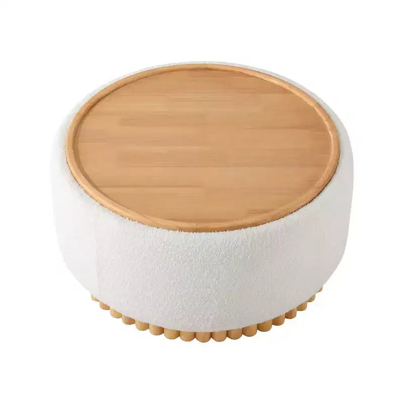 Whisen 29 Round Storage Ottoman, Modern Coffee Table, Boucle Fabric Footrest with Wood Frame, No Assembly Required