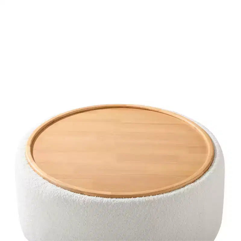 Whisen 29 Round Storage Ottoman, Modern Coffee Table, Boucle Fabric Footrest with Wood Frame, No Assembly Required