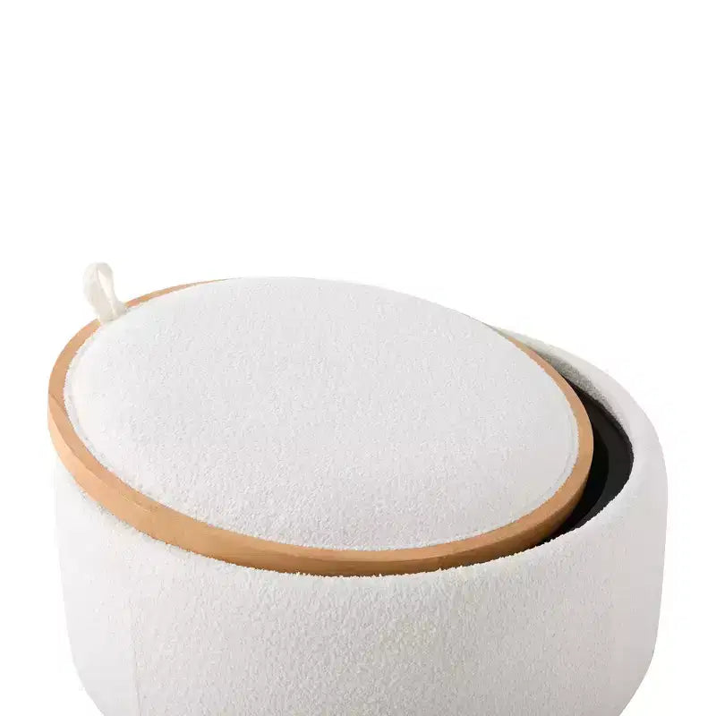 Whisen 29 Round Storage Ottoman, Modern Coffee Table, Boucle Fabric Footrest with Wood Frame, No Assembly Required