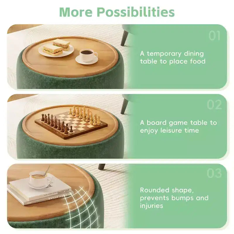 Whisen 29 Round Storage Ottoman, Modern Coffee Table, Boucle Fabric Footrest with Wood Frame, No Assembly Required