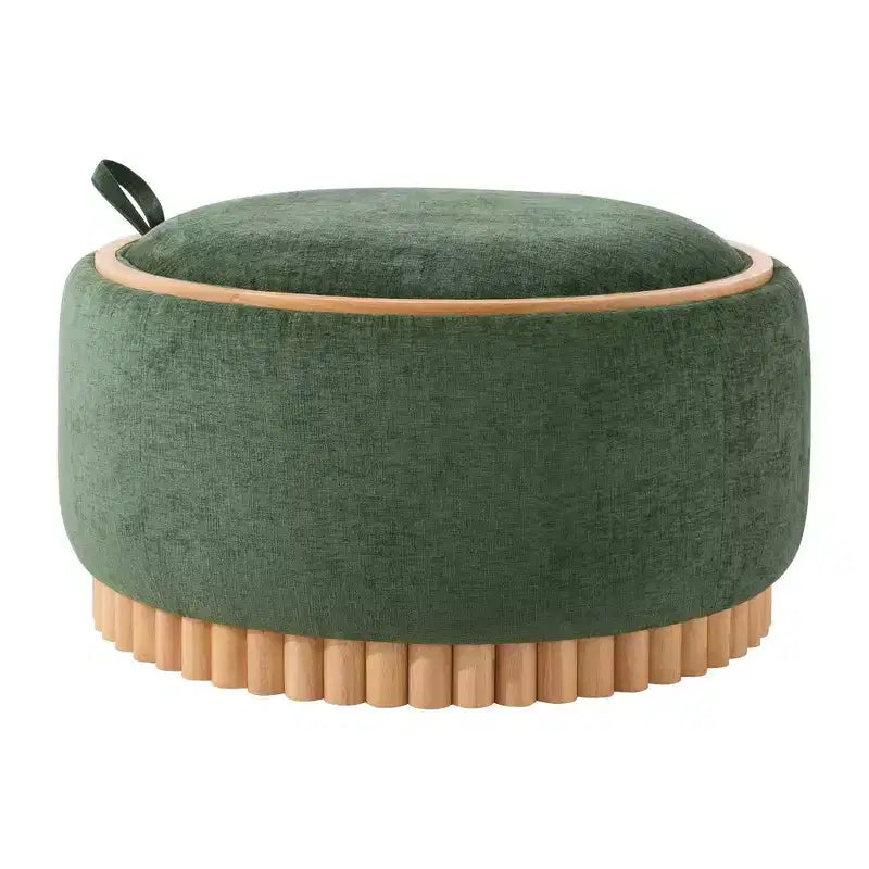 Whisen 29 Round Storage Ottoman, Modern Coffee Table, Boucle Fabric Footrest with Wood Frame, No Assembly Required