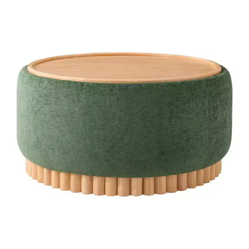 Whisen 29 Round Storage Ottoman, Modern Coffee Table, Boucle Fabric Footrest with Wood Frame, No Assembly Required