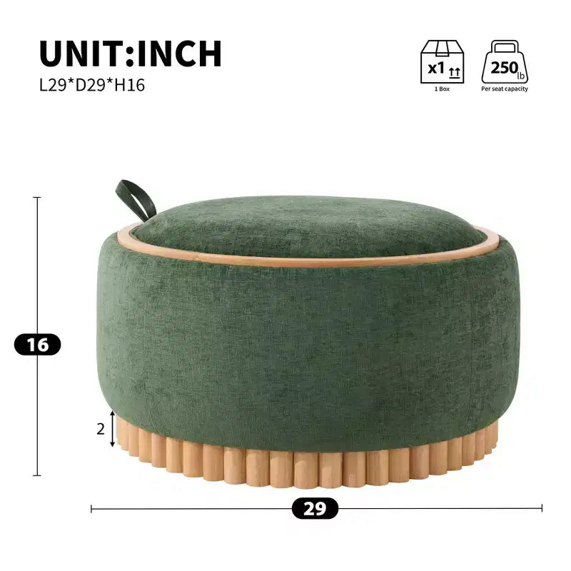 Whisen 29 Round Storage Ottoman, Modern Coffee Table, Boucle Fabric Footrest with Wood Frame, No Assembly Required