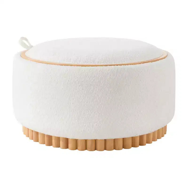 Whisen 29 Round Storage Ottoman, Modern Coffee Table, Boucle Fabric Footrest with Wood Frame, No Assembly Required
