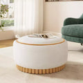 Whisen 29 Round Storage Ottoman, Modern Coffee Table, Boucle Fabric Footrest with Wood Frame, No Assembly Required