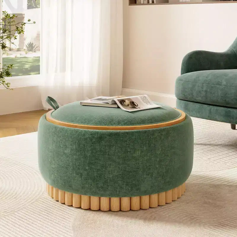 Whisen 29 Round Storage Ottoman, Modern Coffee Table, Boucle Fabric Footrest with Wood Frame, No Assembly Required