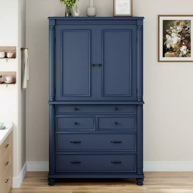 Whisen Large Kitchen Pantry, Tall Storage Cabinet Cupboard, Buffets with 6 Door Shelves, 2 Adjustable Shelves and 5 Drawers