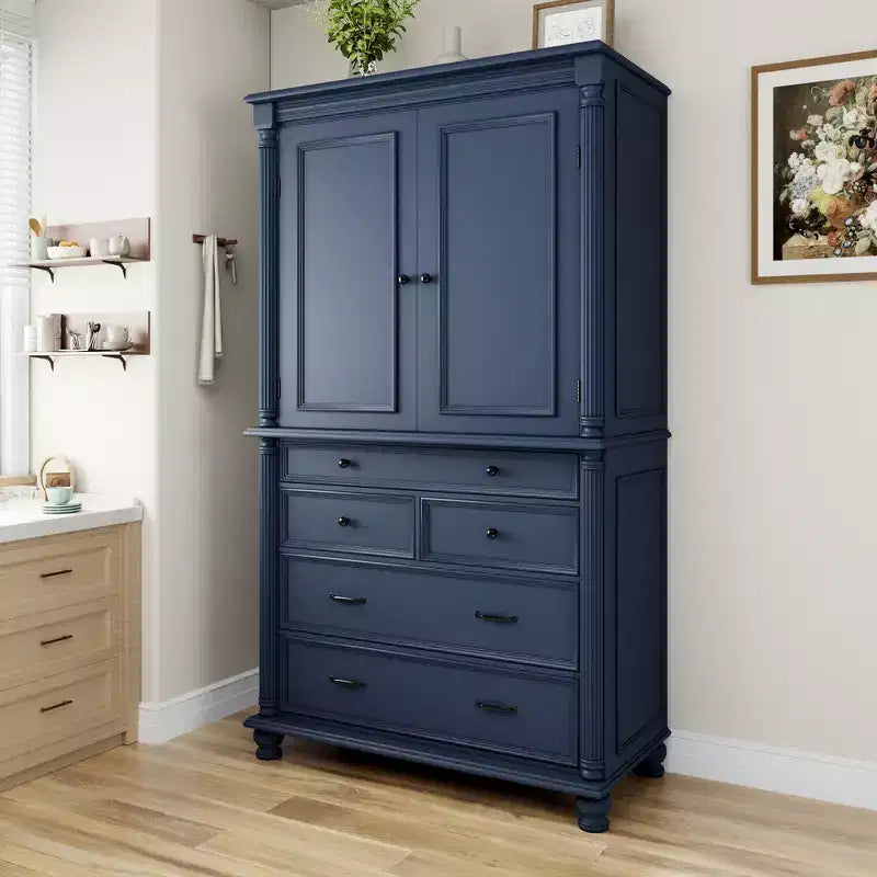 Whisen Large Kitchen Pantry, Tall Storage Cabinet Cupboard, Buffets with 6 Door Shelves, 2 Adjustable Shelves and 5 Drawers