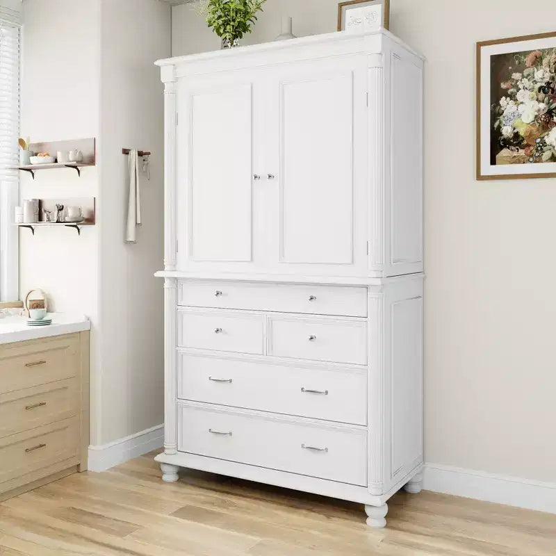 Whisen Large Kitchen Pantry, Tall Storage Cabinet Cupboard, Buffets with 6 Door Shelves, 2 Adjustable Shelves and 5 Drawers