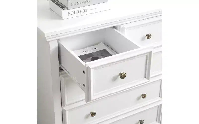 JVNOXK Farmhouse-Style Modern Six-Drawer Cabinet, Wardrobe Organizer, Living Room Clothing Storage Cabinet with Metal Drawer Slides, White