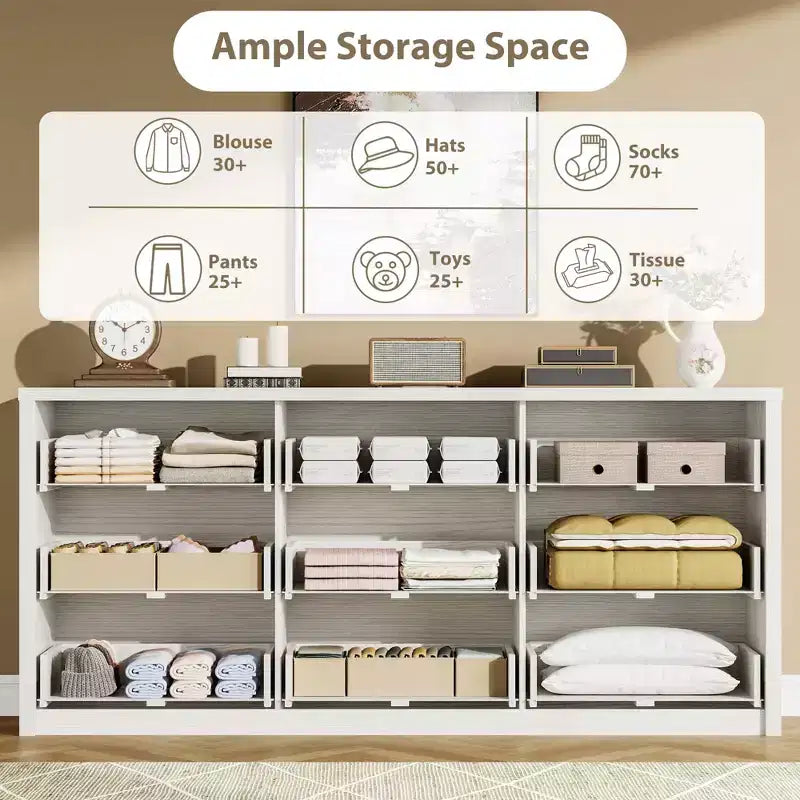 9 Drawer Dresser for Bedroom, Wide Modern Chest of Drawers, Large Wood Dresser Wooden Storage Organizer Handle Free for Living Room, Hallway Entryway