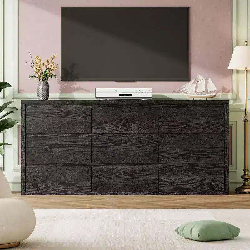 9 Drawer Dresser for Bedroom, Wide Modern Chest of Drawers, Large Wood Dresser Wooden Storage Organizer Handle Free for Living Room, Hallway Entryway