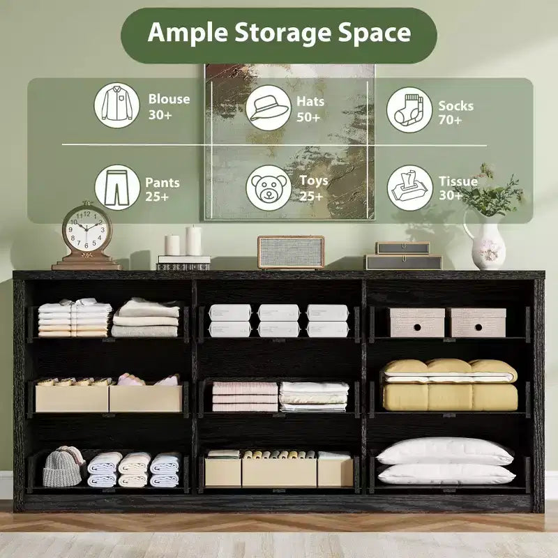 9 Drawer Dresser for Bedroom, Wide Modern Chest of Drawers, Large Wood Dresser Wooden Storage Organizer Handle Free for Living Room, Hallway Entryway
