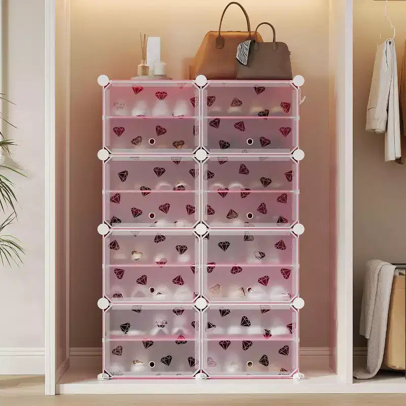 Detachable 8-Tier Shoe Rack, 32-Pair Expandable Organizer with Door for Entryway & Bedroom, Pink