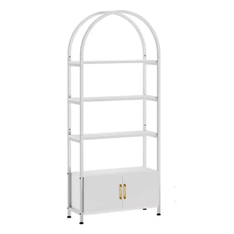 COZONY Arched Bookshelf with Doors, 71.5 Inch Tall Bookcase Storage, Industrial Metal Frame Display Shelves for Living Room
