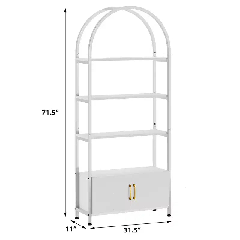 COZONY Arched Bookshelf with Doors, 71.5 Inch Tall Bookcase Storage, Industrial Metal Frame Display Shelves for Living Room
