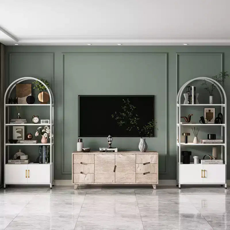 COZONY Arched Bookshelf with Doors, 71.5 Inch Tall Bookcase Storage, Industrial Metal Frame Display Shelves for Living Room