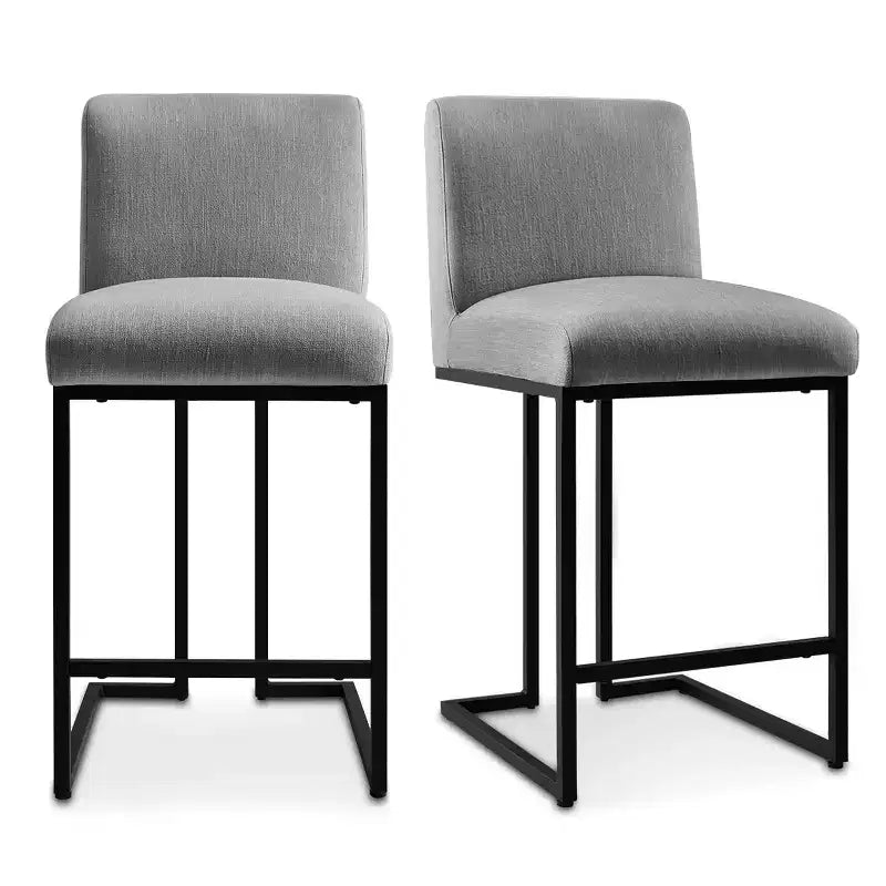 Set of 2 Modern Counter Height Bar Stools with Backs, 25 Upholstered Kitchen Island Chairs with Black Metal Sled Base - Panipeachy