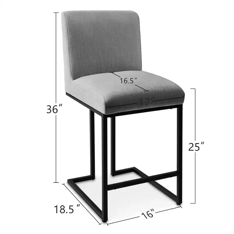 Set of 2 Modern Counter Height Bar Stools with Backs, 25 Upholstered Kitchen Island Chairs with Black Metal Sled Base - Panipeachy