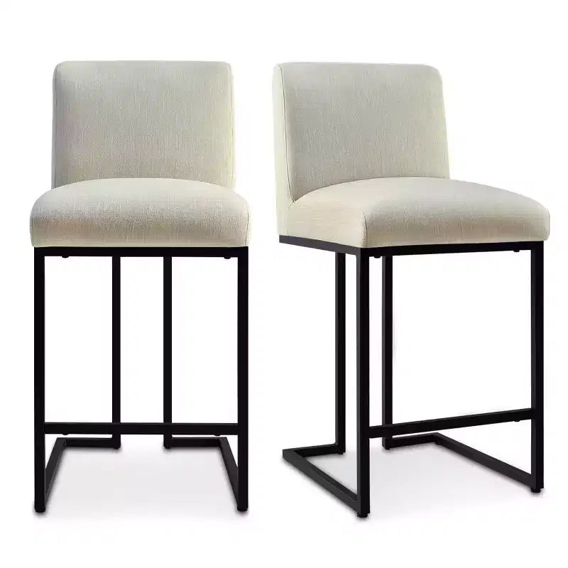 Set of 2 Modern Counter Height Bar Stools with Backs, 25 Upholstered Kitchen Island Chairs with Black Metal Sled Base - Panipeachy