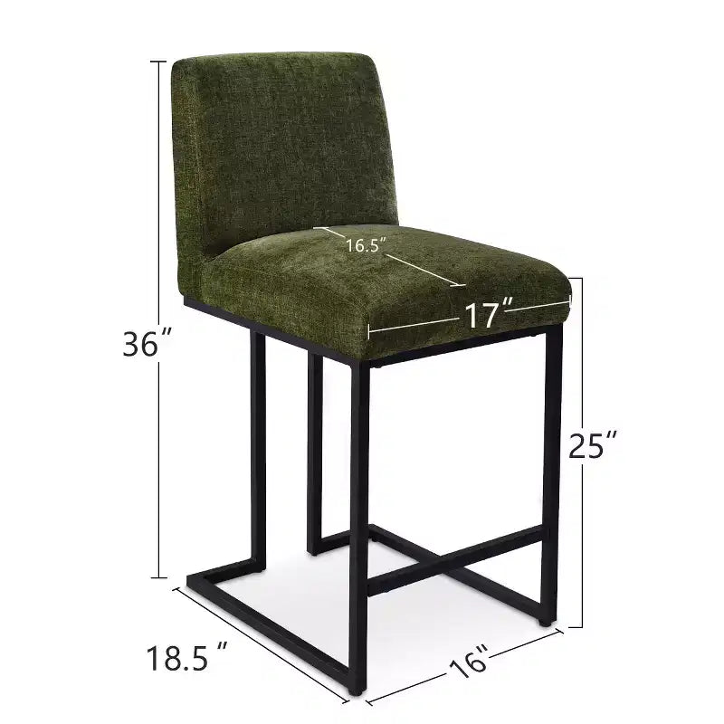 Set of 2 Modern Counter Height Bar Stools with Backs, 25 Upholstered Kitchen Island Chairs with Black Metal Sled Base - Panipeachy